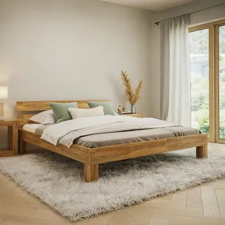 skølm Floki Massivholzbett Eiche 200x200 cm, Bett mit Bettkopf, Natur geölt