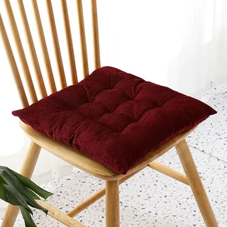 XIEMINLE Cord-Stuhlkissen für Küche, Esszimmer, quadratisches Sitzkissen mit Bändern, dickes Sitzkissen für Büro und Küche, weiches Wohnzimmerstuhlkissen (Rot)