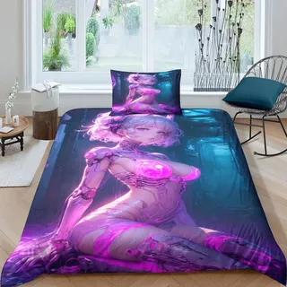 XHSMSHWY Anime Girl Bettwäschegarnitur Bettbezug Set Für Kinder Mädchen Jungen 3D Gedruckter Starry Sky Girl Bettwäsche Weich Microfaser Reissverschluss Und Kissenbezüge 3 Teilig Single(135x200cm)