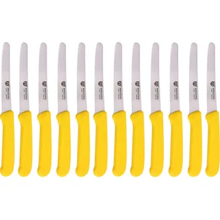 GRÄWE Tafelmesser 12 Stück, Messerset zum Schneiden, 12er Pack Brötchenmesser, Frühstücksmesser mit einseitigem Wellenschliff, Brotmesser, scharfe Messer für Brotzeit, 21 cm - Gelb