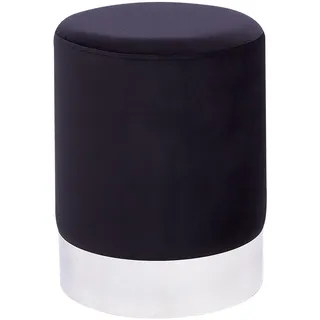 Beliani Pouf rund Samt schwarz Metall Silber Samthocker Sitzhocker Glamour Look Brigitte
