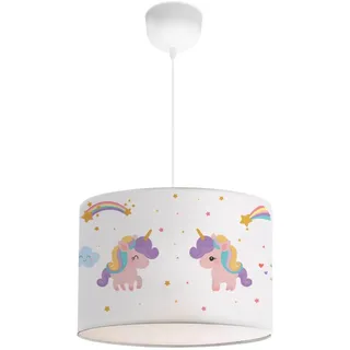 lux.pro Pendelleuchte, Kinder Hängeleuchte Rugby Weiss mit Einhorn-Motiv E27