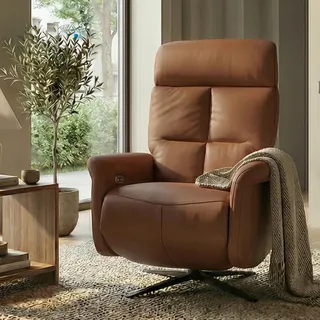 Mendler Relaxsessel HWC-L10 Leder 76 x 110 x 76 cm Braun elektrisch drehbar
