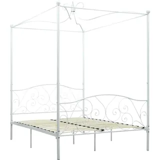 vidaXL Himmelbett-Gestell Weiß Metall 140 x 200 cm | Ideal für alle Arten von Schlafzimmerstilen, Hergestellt aus robustem Metall und Sperrholz, Perfekt zum Aufhängen von