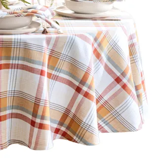 Elrene Home Fashions Seneca Tischdecke, rund, kariert, Herbst/Ernte/Erntedankfest, Baumwolle, 177,8 x 177,8 cm