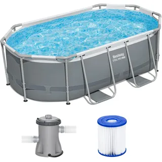 BESTWAY Power Steel Frame Pool oval Set 305 x 200 x 84 cm inkl. Filterpumpe (5-tlg.)