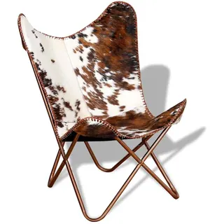vidaXL Butterfly-Sessel Echtes Kuhfell 45,5 x 65,5 x 0 cm Braun/Weiß