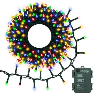 DBFAIRY Cluster Lichterkette Batterie, 3M 200 LED Weihnachtsbaum Lichter Außenbereich mit Auto Timer 8 Modi Wasserdicht Knallbonbon Lichterkette für Garten Zaun Party Dekoration (Mehrfarbig)