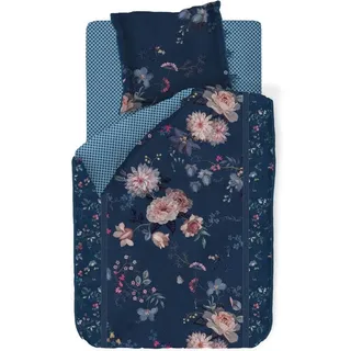 PiP Studio Bettwäsche Zusatzkissenbezug Tokyo Bouquet Dark Blue, Perkal, 1 teilig, Lilien, Dahlien, Punkte blau