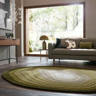 Teppich FLAIR RUGS "PUDDLE OMBRE WOOL", grün, B:160cm H:11mm L:230cm, Wolle, Teppiche, Teppich, Wollteppich in Pfützenform
