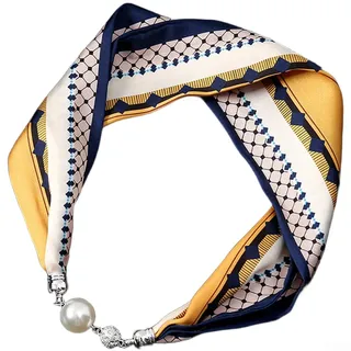 QuivyLivy Damen Schal Halskette mit Magnetverschluss Perlenverschluss Retro Blumendruck Design Simulierter Seidenschal Einfach Schnappverschluss Tragen (P)