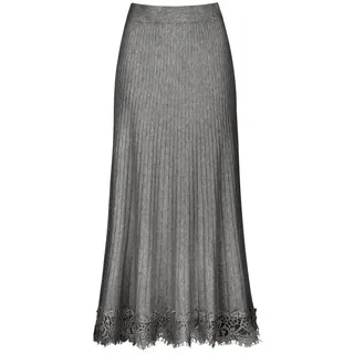 dy_mode Strickrock Feinstrick Maxirock Damen Strickrock Langer Herbstrock Winterrock in Unifarbe, mit Spitze grau