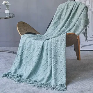 Blausky 1 Stück Kuscheldecke,Quaste Decke,Sofaüberwurf,Sofadecke,Stricken Sofa überwurfdecke,Schlafdecke,Tagesdecke,Couchdecke mit Fransen,Mehrzweck-Tagesdecke,Couch Blanket,Seeblau,125x182cm