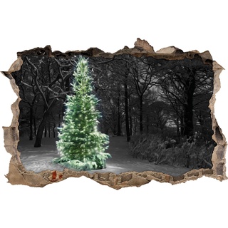 Pixxprint 3D_WD_5248_92x62 Weihnachtsbaum im Winterwald Wanddurchbruch 3D Wandtattoo, Vinyl, schwarz / weiß, 92 x 62 x 0,02 cm