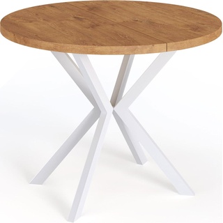Runder Ausziehbarer Esstisch für 8 Personen - Loft Style Tisch mit Weiße Metallbeinen - 120 bis 200 cm - Industrieller Quadratischer Tisch für W...