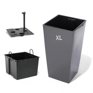 MELTOM XL Pflanzkübel mit Bewässerungssystem aus Kunststoff in Hochglanz Farbe: Anthrazit mit Herausnehmbaren Einsatz, BxTxH in cm: 29 x 29 x 57 cm