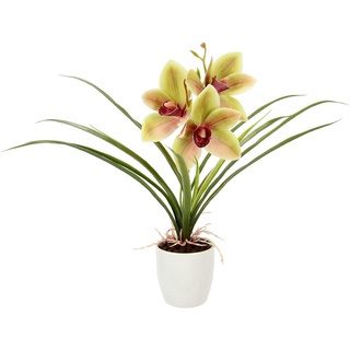 Kunstblume Orchidee, I.GE.A., Höhe 32 cm, Mit Blätter im Topf aus Keramik Künstliche Blume Cymbidium-Orchidee grün|rot