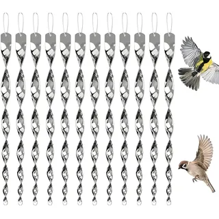 Catelves 12 Windspiralen, Vogel- und Taubenabwehr für Balkon, Silber | Windspiel zur Vogel- und Taubenabwehr für Balkon, Garten und Terrasse; mit Aufhängeschlaufen und reflektierender Oberfläche.