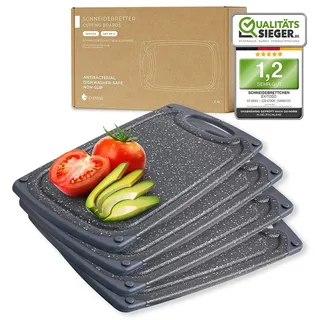 Exitoso Schneidebrett 4er-Set spülmaschinenfest mit Saftrille, Kunststoff, (4-St), Brotzeitbrett Frühstücksbrettchen Brot Obst Steak rutschfest schwarz 15 cm x 25 cm x 1 cm