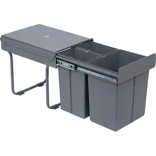 HOMCOM 40L Einbaumülleimer Unterschrank ausziehbarer Müllsammler mit 3 herausnehmbar Fächer 1 x 20 & 2 x 10 L, für Schränke ab 400 mm Breite, für Küche, Grau   Aosom