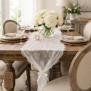 HJZHII Weiße Spitze Tischdecke, 75x300cm Vintage Bestickte Spitzenauflage | Boho Vintage Doilies Lace Cotton für Hochzeit Party Rezeption Dekor Sommer Outdoor Geburtstagsparty Tisch Kommunion Dekor