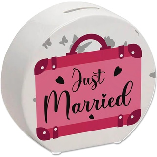 Just Married Hochzeit Spardose mit pinkem Koffer EIN buntes Sparschwein für die Flitterwochen Heirat Verlobt Sparbüchse Trauung Hochzeit dekorativ