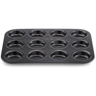 Prestige Inspire Brötchen Backform - Backblech mit 12 Mulden - Antihaftbeschichtung - Robuster Kohlenstoffstahl - 40 x 26,5 x 2 cm, Schwarz