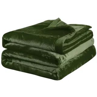 PiccoCasa Kuscheldecke Tagesdecke Fleecedecke mit Rand Microfaser Decke Weiche Warme Leichte Decke 330GSM für Bett Sofa usw. Grün 170x230cm