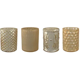 Unbekannt Glas- TEELICHT mit DEKOR ca 10 cm. 4 STÜCK. Teelichtglas teilw. verspiegelt. Gold -39