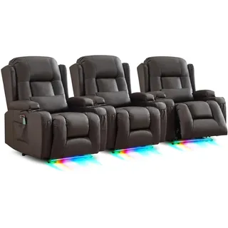 SITURAY Relaxsessel Fernsehsessel Elektrisch Verstellbar Massagesessel mit Liegefunktion Fußteil, Kunstleder TV Sessel mit Wärmefunktion, Kinosessel mit LED/USB für Wohnzimmer, bis 150 kg (3, Braun)