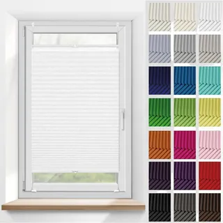 Plissee Plisseerollo Klemmfix Ohne Bohren 40 x 95 cm, Blickdicht Sichtschutz Sonnenschutz, Sonnenschutz Jalousie Klemmfix Rollos, Thermo Plissee ohne Bohren, für Fenster & Tür, Weiß