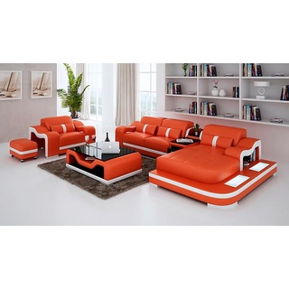 JVmoebel Ecksofa, Set Couch Polster Eck Garnitur + Sessel Wohnlandschaft L Form orange|weiß