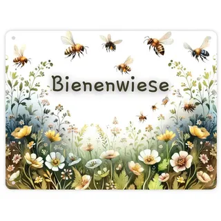 speecheese Bienenwiese Metallschild XL in 21x28 cm Idyllische Natur Oase Blumen Gras Insekten Pollen Schutz für Bienen