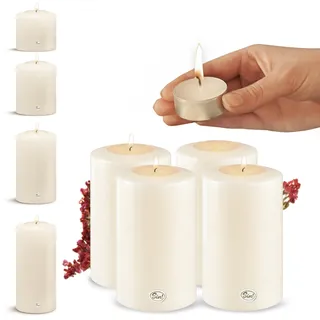 Sin!® 4er Set Teelichthalter & Dauerkerze CLASSIC Ø 6cm H 12cm weiß - Die Kerze die nicht schmilzt! Kunststoff-Kerze mit Teelichteinsatz (MADE IN GERMANY) - Teelicht-Kerzenoptik selbstlöschend