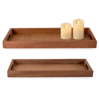 Spetebo Deko Holztablett Natur 2er Set - 50/45 cm - Holz Kerzenteller länglich - Tischdeko Dekotablett Servierplatte Dekoschale rechteckig Kerzen Brett