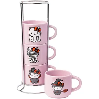 Silver Buffalo Sanrio Hello Kitty Halloween stapelbares Keramikbecher-Set mit Aufbewahrungsregal, 85 ml, 4 Stück