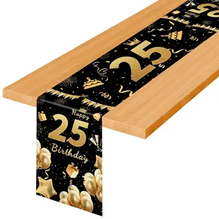 TaimeiMao 25 Jahre altes Tischläufer Geburtstag Schwarz Gold,180 X 35 cm