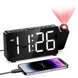 LOFICOPER Projektionswecker, Digitaler Wecker mit 7,4" LED-Anzeige, Einstellbare Klarheit & Helligkeit, 3 Lautstärke, 12/24H, Snooze, DST, LED Projektionsuhr Schreibtischuhr für Schlafzimmer