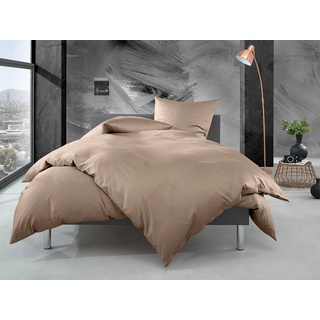Bettwaesche-mit-Stil Mako Perkal Bettwäsche Uni einfarbig Hellbraun (Garnitur 155x220 + 80x80 cm)