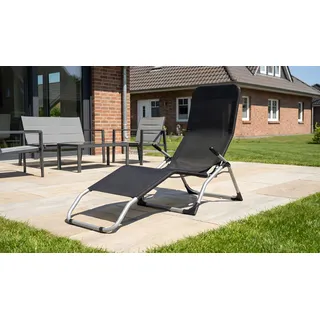 Deckchairs Textil Belfort - Kippliege - blaue oder schwarze Textilbespannung - pulverbeschichtetes Stahlgestell - faltbar - Fußkappen aus Kunststoff