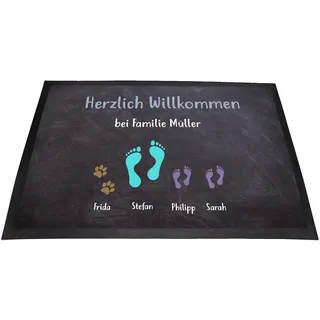 Fußmatte personalisiert Familie & Haustiere – individuelle Eingangsmatte 60x40 cm mit Namen, Pfoten & Motiven – personalisierte Familien-Fußmatte für Haustür, Hundebesitzer & Geschenkidee