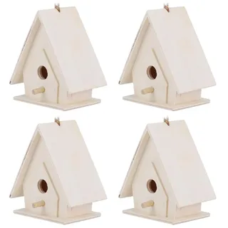 Holz Vogelhaus Bausatz, 4 Stück Aufhängen Nistkasten Landhäuser Kolibrihütte Residenzen Vogelfutterhaus Bluebird Futterhaus Vögel Garten Balkon Meise Nisthöhle Spatzen Innen Gartendekoration DIY