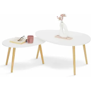 IDMarket - Set aus 2 ausziehbaren Couchtischen Gaia, skandinavisch weiß lackiert