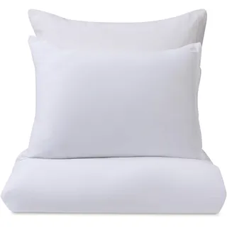 URBANARA Satin-Bettwäsche Formoso 135x200 cm + 80x80 cm I 70% TencelTM Lyocell & 30% Hanf 2-TLG. Set I Nachhaltig Made in Portugal I Besonders Weich I Gewonnen aus Eukalyptus I Weiß