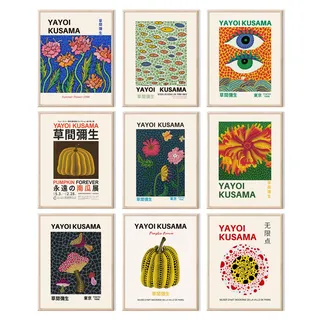 UNIRO Yayoi Kusama Poster, Vintage-Wandkunstdrucke, Galerie-Ausstellungsposter-Set, japanische Leinwandbilder, ästhetische Dekoration für Schlafzimmer, Badezimmer, Wohnzimmer, Flur, ungerahmt 20,3 x