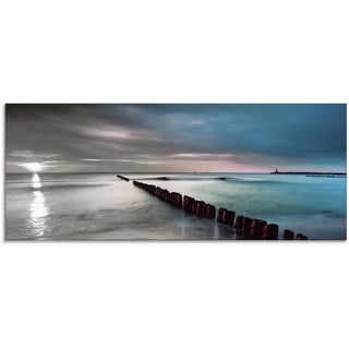 Glasbild ARTLAND "Ostsee mit schönem Sonnenaufgang" Bilder Gr. B/H: 125 cm x 50 cm, Gewässer, 1 St., schwarz (schwarz, weiß) Glasbilder in verschiedenen Größen