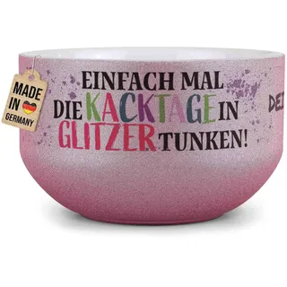 Print Royal PR Glitzer Müslischale mit Name selbst gestalten - Kacktage in Glitzer tunken - Personalisiertes Geschenk für Freundin, Tochter, Frau - Keramik Schüssel, Pink 500 ml