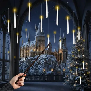 Magische LED-Kerzen mit Zauberstab-Fernbedienung - Batteriebetriebene Stabkerzen mit Timer-Funktion - Flackernde Deko für Halloween, Weihnachten & Fantasy Motto-Partys (Weiß, L: 15 cm - 10 Kerzen)