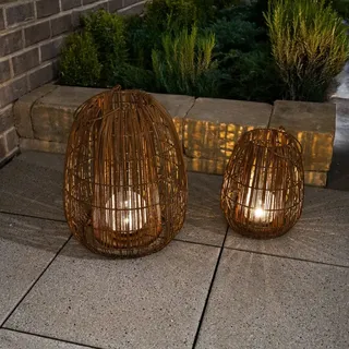 esotec Solarleuchte Rattan 40+28 cm 2er Set braun