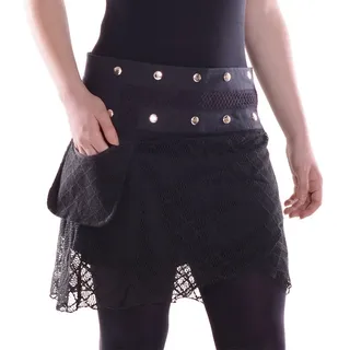 Vishes Wickelrock Mini Lagen Wickelrock Spitzenrock Spitze Baumwolle Lagenlook, Elfen, Goa, Hippie Style schwarz 40-50